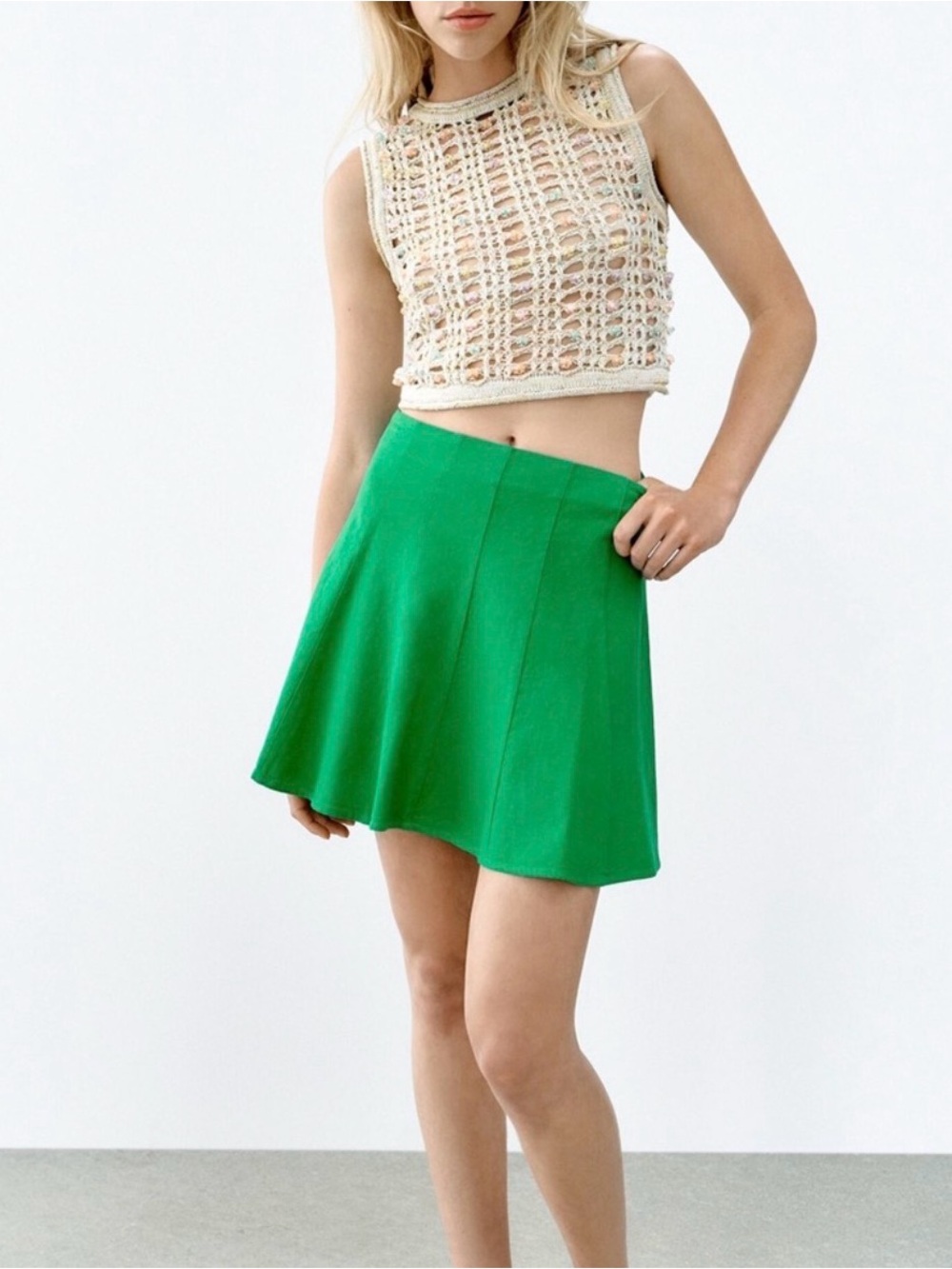 Zara Green Linen Blend Mini Skirt size s/26